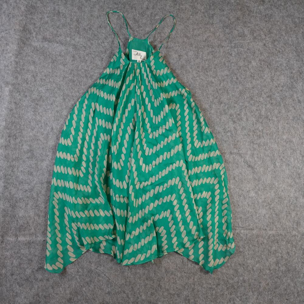 Milly Top Womens 4 Silk Green Geometric Print Halter Flowy Draped Hankerchief